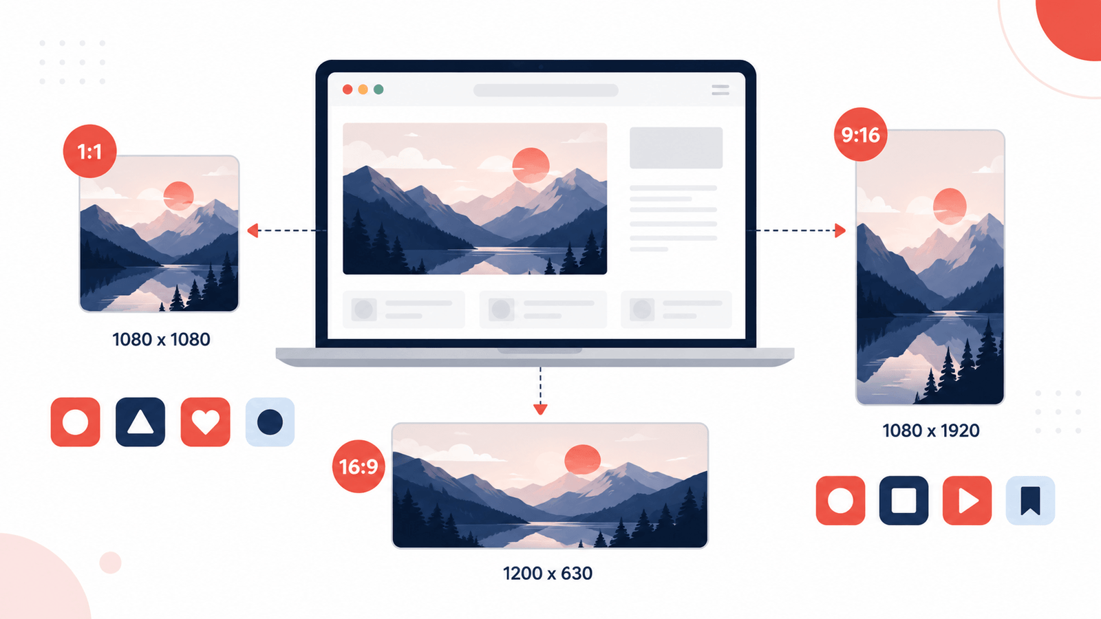 Reference chart of image dimensions for websites and social media